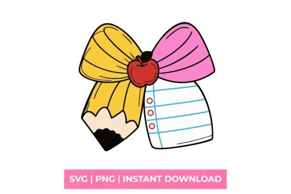 Retro Pencil Lined Paper School Bow SVG