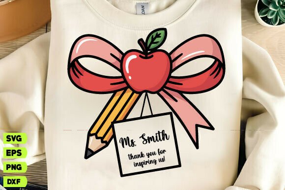Teacher Coquette Pencil Bow SVG: A Charming Embroidery Design