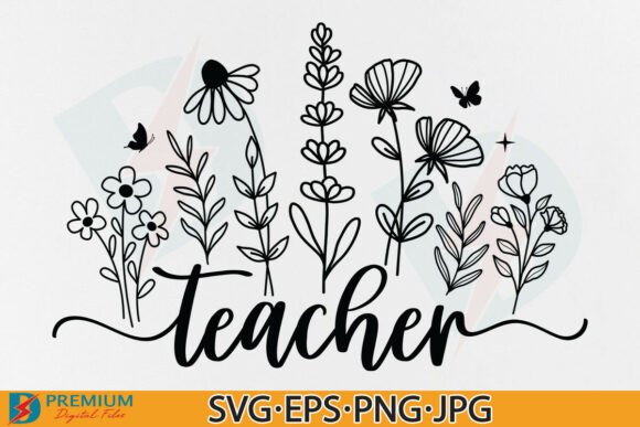 Teacher Floral Flower SVG for Embroidery